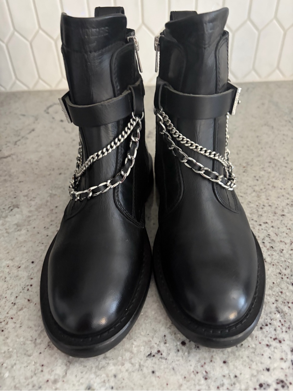 NWOT Zadig & Voltaire Black Leather Ankle Combat Moto Boots - Picture 2 of 8